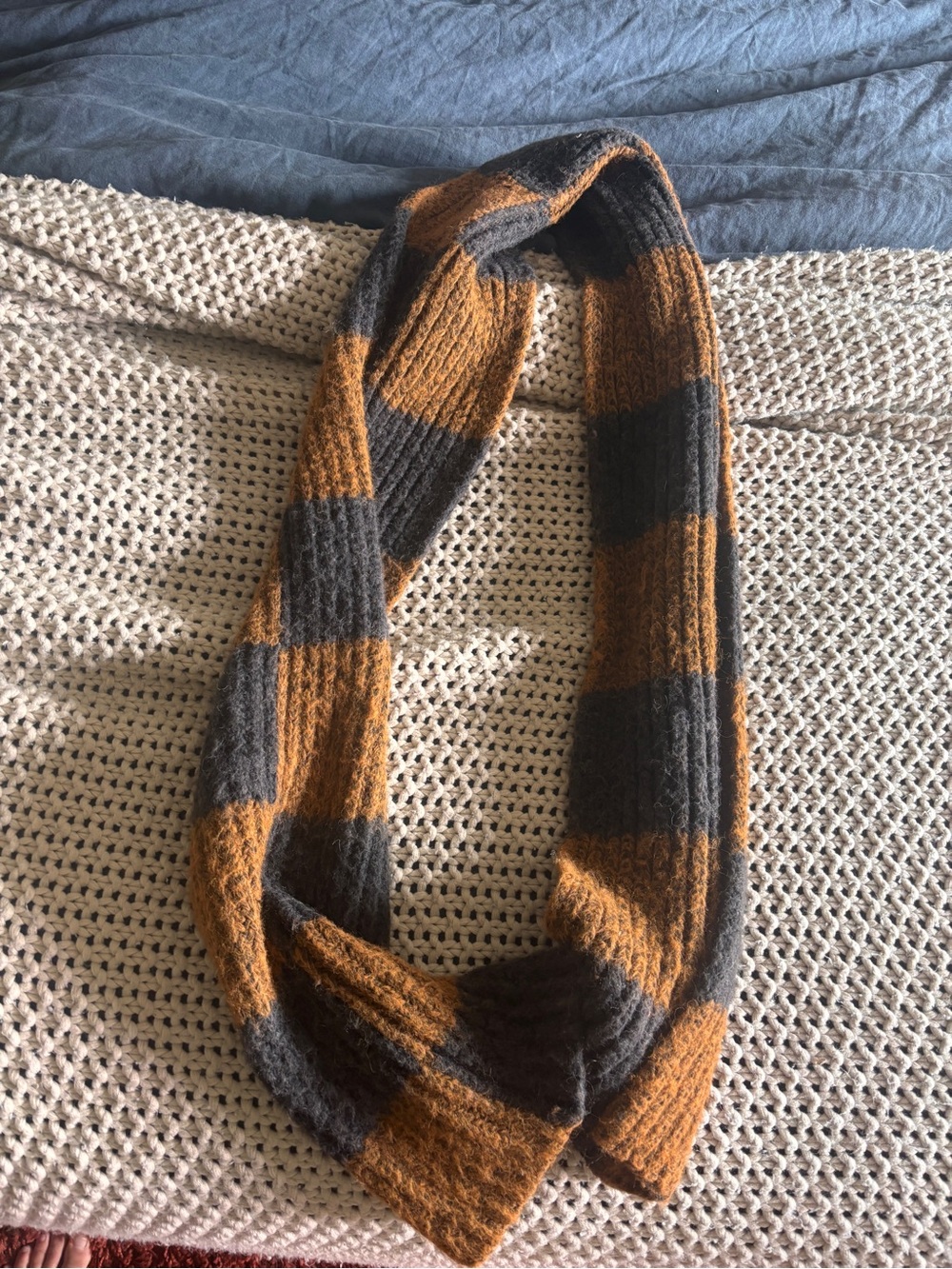 Striped Knit Scarf in Mustard and Charcoal